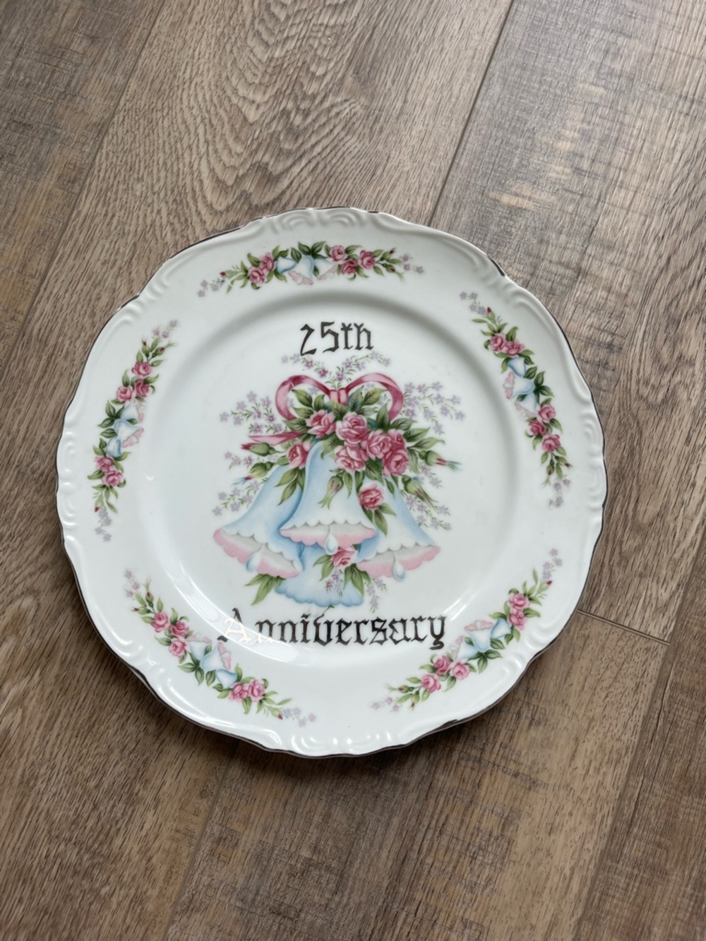 25th Anniversary Decorative Fine China Plate - Coquette Floral Design